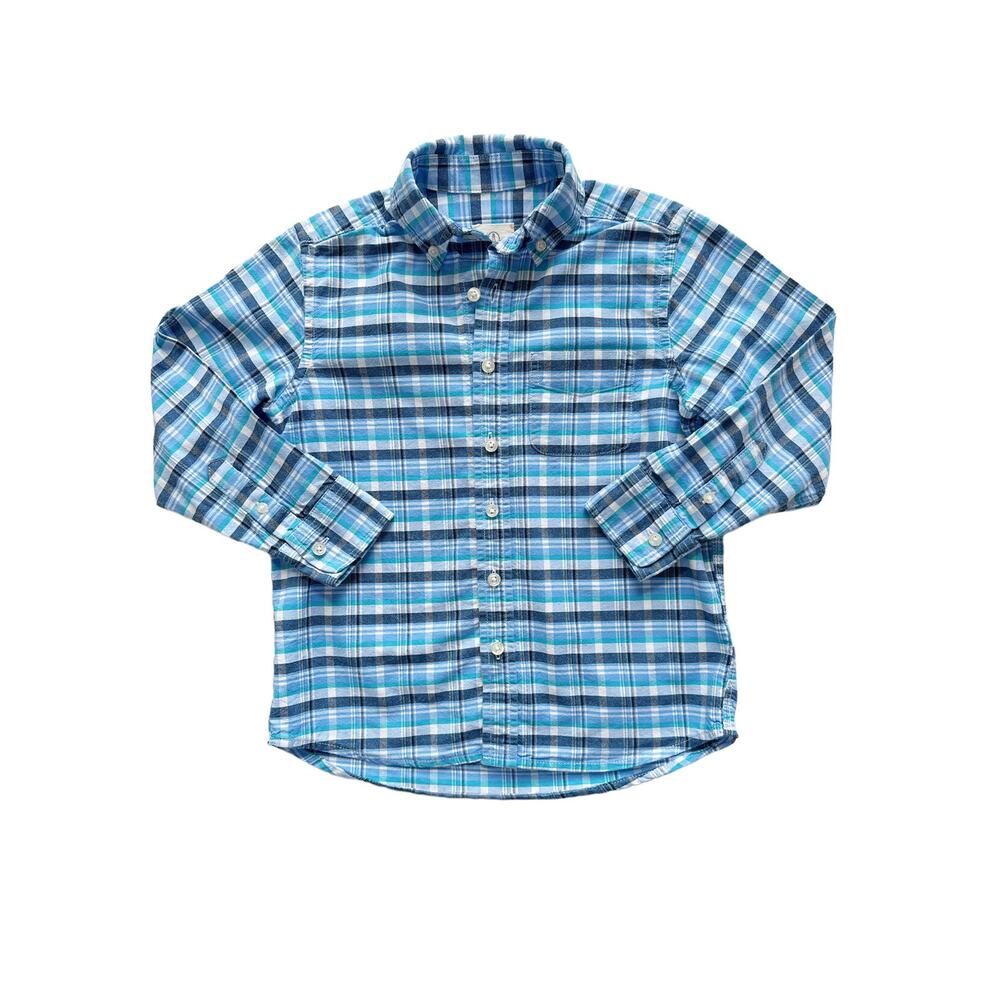Lands' End Blue Plaid Button Down Shirt Size 5-6
